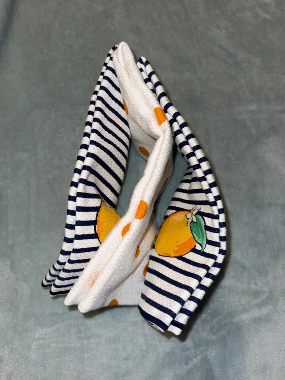 kate spade Navy & White Striped Kitchen Towel with Orange Motif